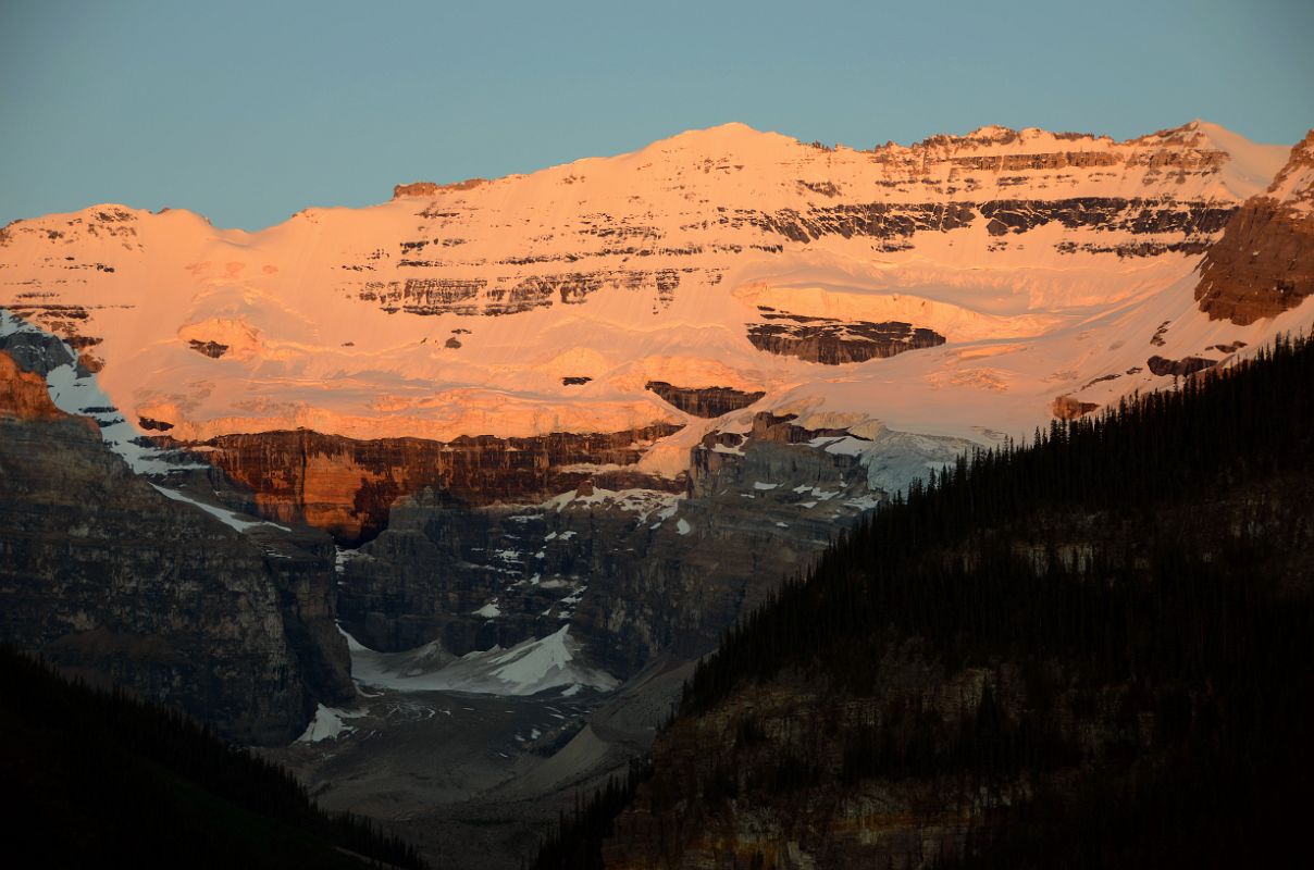 21 First Rays Of Sunrise Burn Mount Victoria Yellow Orange Close Up From lake Louise